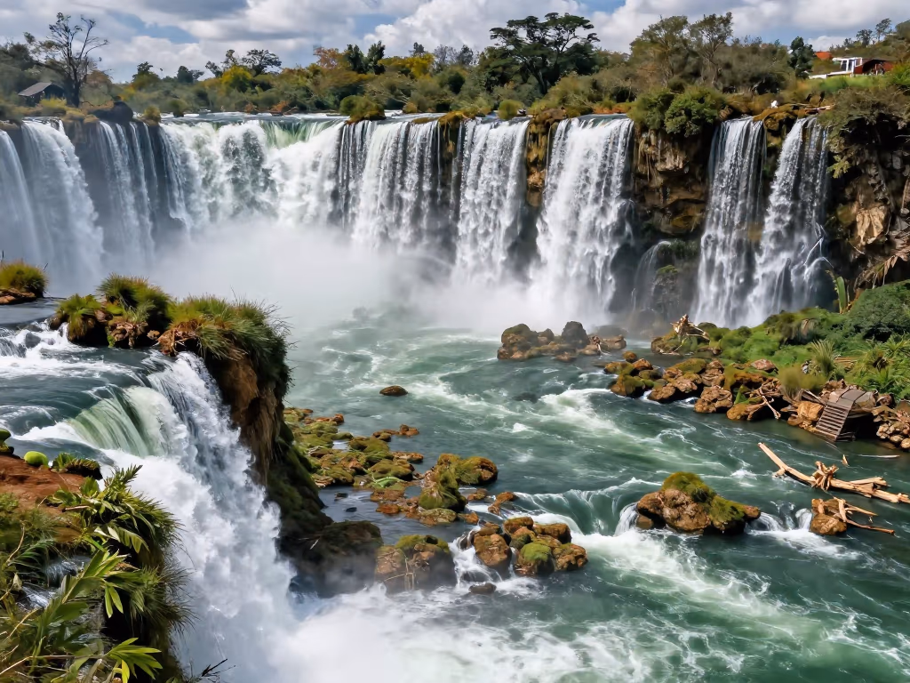 Vista panorámica de las cascadas de Agua Azul con una vegetación exuberante.