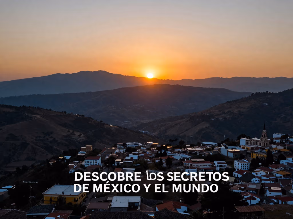Vista del atardecer en Real de Catorce, con el sol ocultándose detrás de las montañas