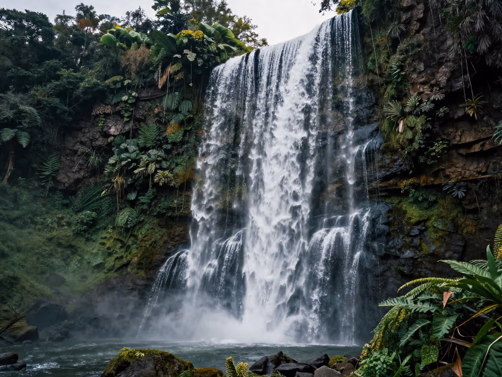 La hermosa Cascada del Encanto con su caída de agua rodeada de vegetación exuberante.