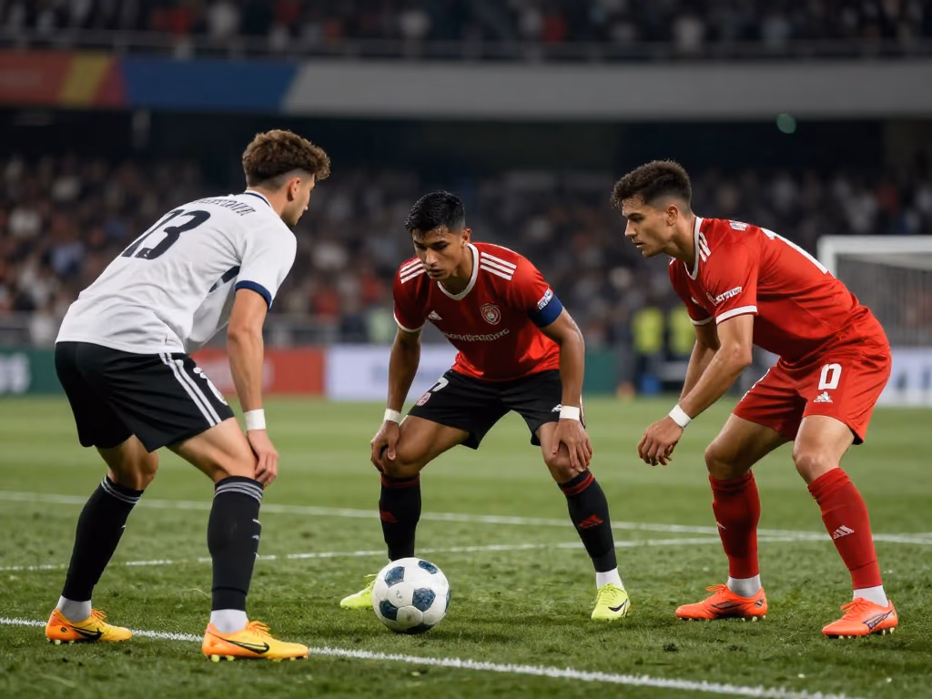Partido de fútbol con enfoque en defensores bien posicionados