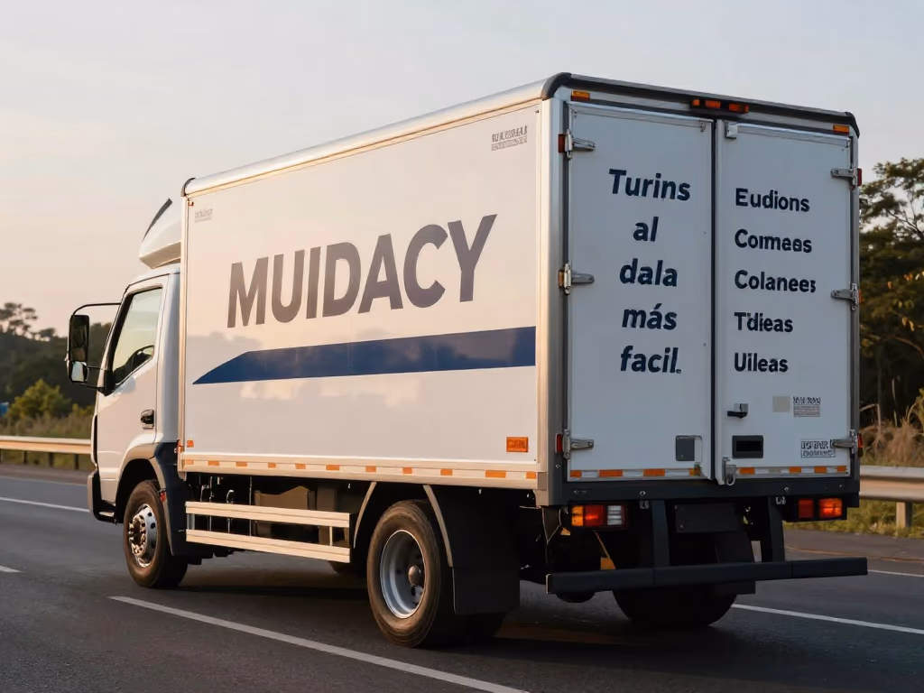 Camión de mudanza bien cargado en una carretera