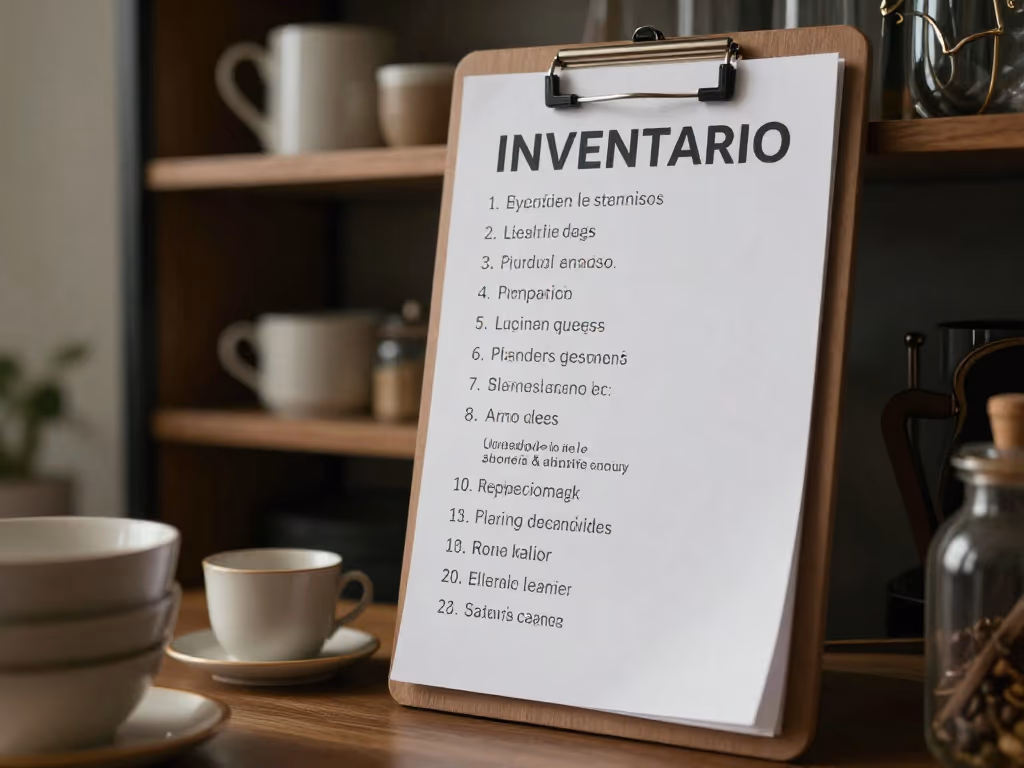 Imagen de una lista de inventario con objetos del hogar enumerados