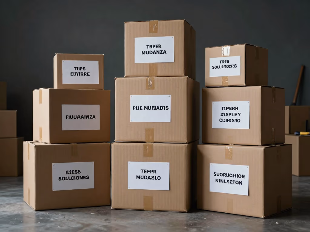 Imagen de cajas de distintos tamaños etiquetadas para la mudanza