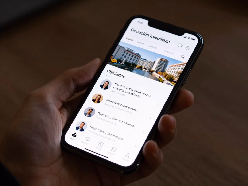 pantalla de un smartphone mostrando una aplicación de gestión inmobiliaria