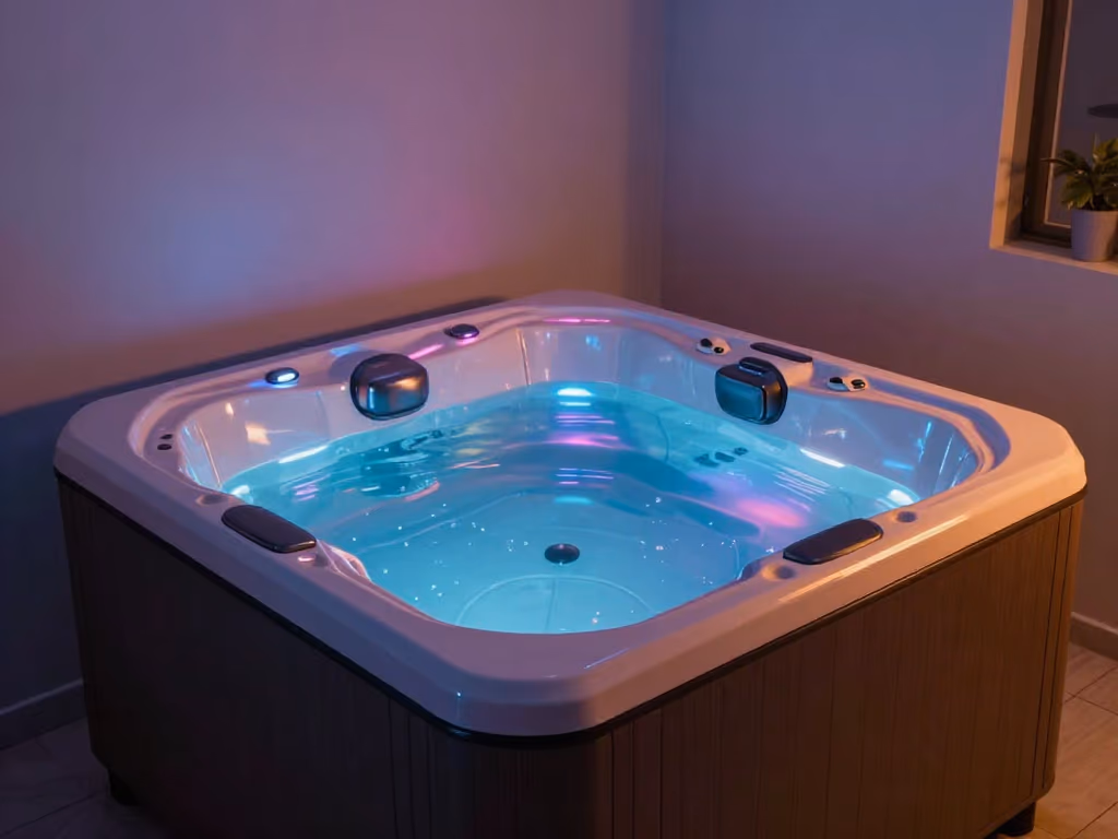 Un jacuzzi iluminado con luces LED de colores