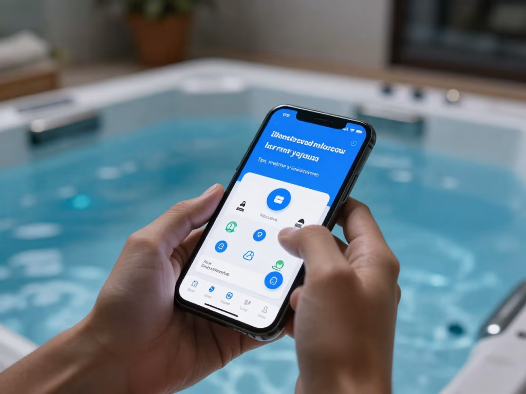 Person using a smartphone app to control jacuzzi settings